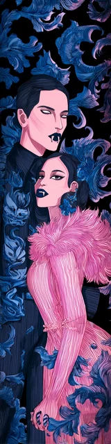 Free vampire bookmark featuring blue vampires leaning in